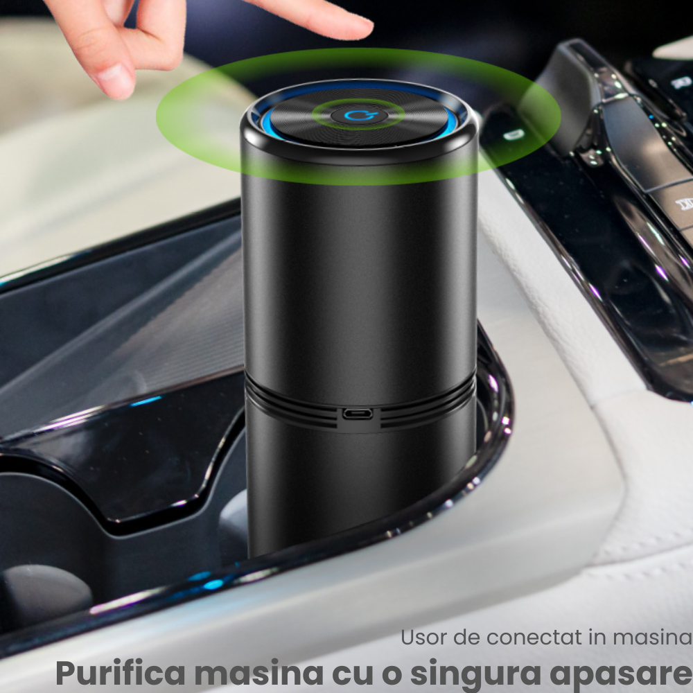 Purificator Aer Auto Portabil HASEPE, Ionizare Negativa, Fara Filtre, Eliminare Mirosuri, Fum si Polen, Compact si Silentios, Acoperire 10m³, USB-C, Negru [3]