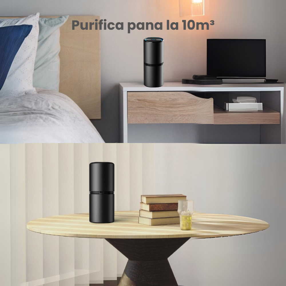 Purificator Aer Auto Portabil HASEPE, Ionizare Negativa, Fara Filtre, Eliminare Mirosuri, Fum si Polen, Compact si Silentios, Acoperire 10m³, USB-C, Negru [7]