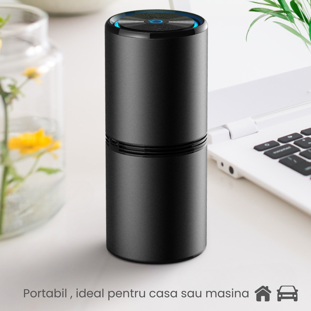 Purificator Aer Auto Portabil HASEPE, Ionizare Negativa, Fara Filtre, Eliminare Mirosuri, Fum si Polen, Compact si Silentios, Acoperire 10m³, USB-C, Negru [2]