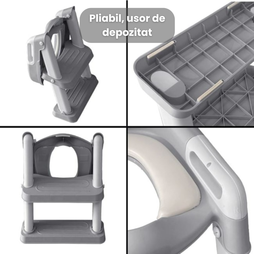 Reductor WC copii cu scarita HASEPE, pliabil, cu trepte si manere antiderapante, sezut moale PU pentru confort sporit, sigur si usor de depozitat [4]