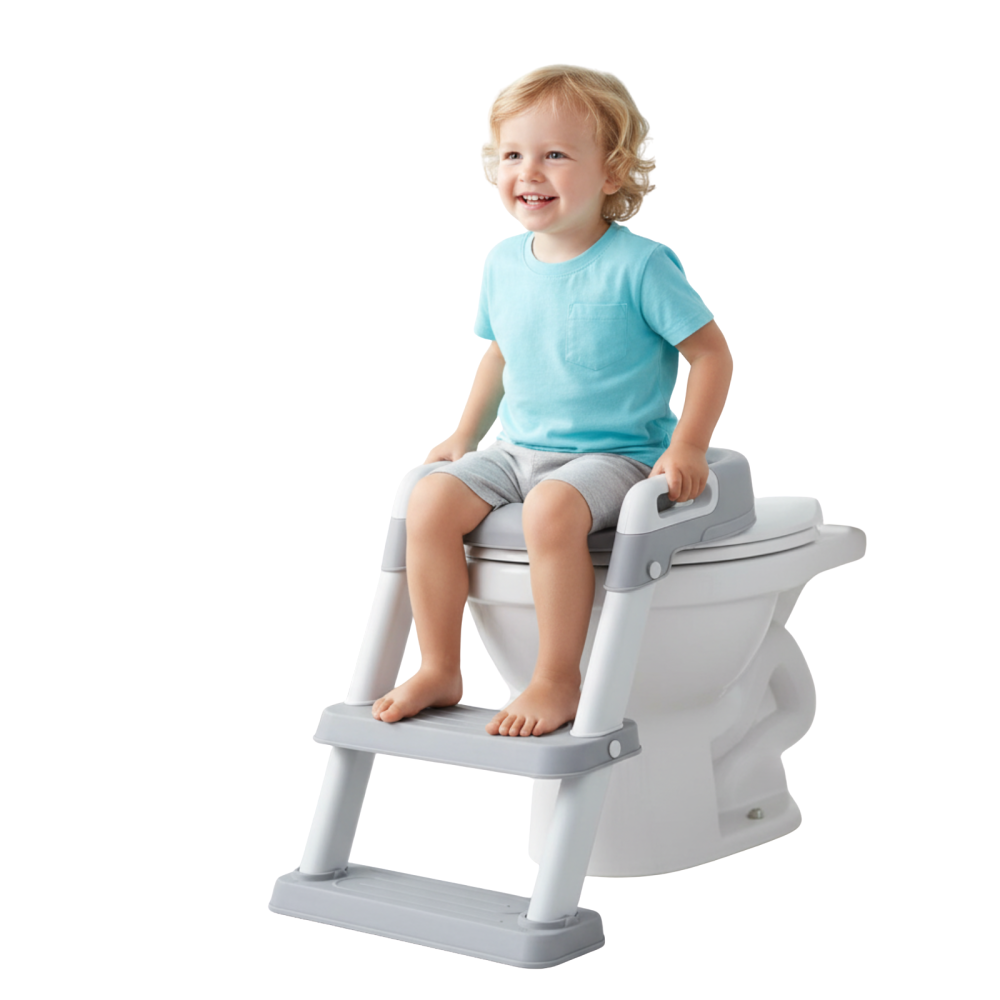 Reductor WC copii cu scarita HASEPE, pliabil, cu trepte si manere antiderapante, sezut moale PU pentru confort sporit, sigur si usor de depozitat [1]