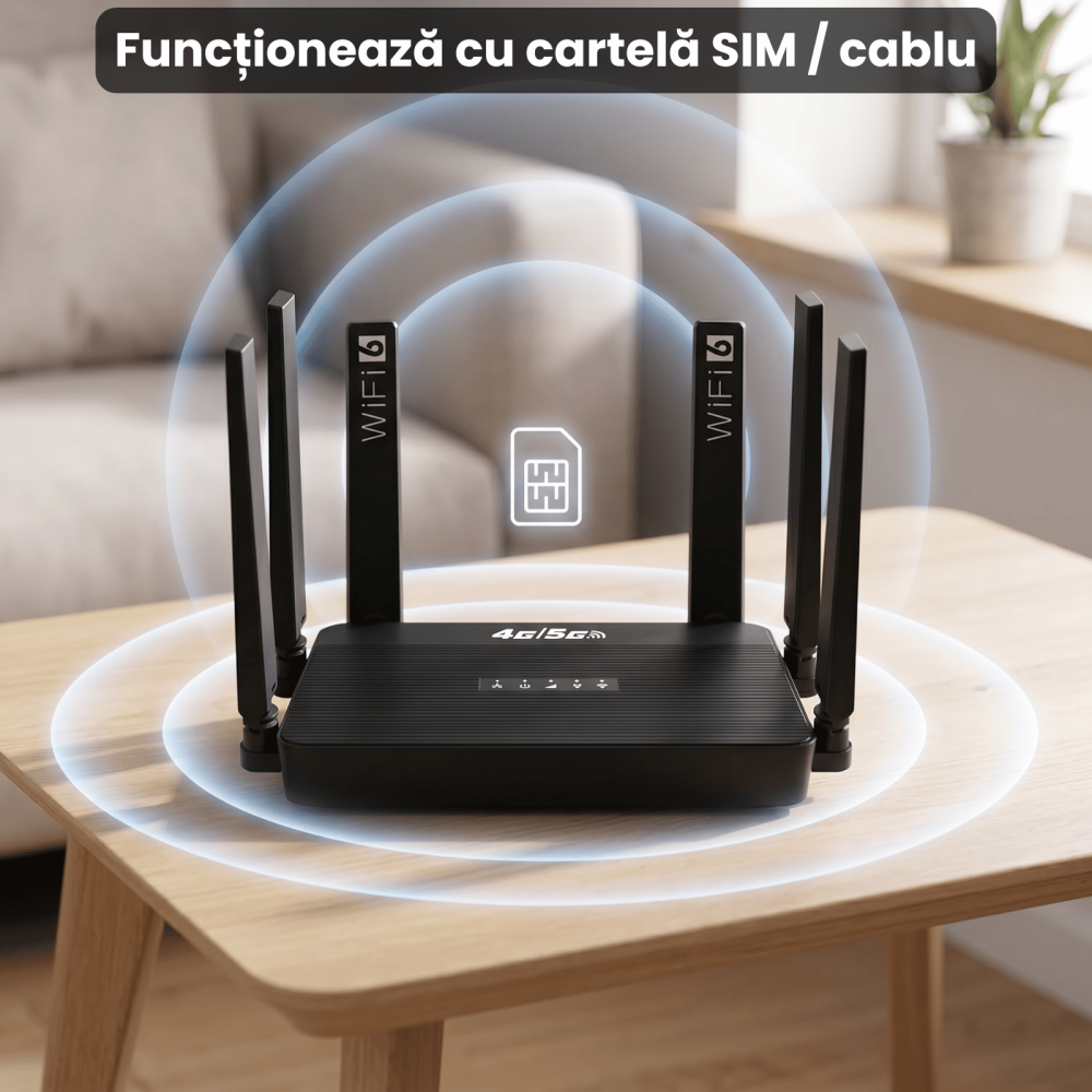 Router Wireless HASEPE® 5G 4G LTE WiFi 6 Cu Slot SIM, Router Wireless Dual Band AX, Router Wireless Portabil Cu Baterie Integrata, 1WAN 3LAN, 32 Dispozitive Conectate, Antene High Gain Detasabile, Vit [7]