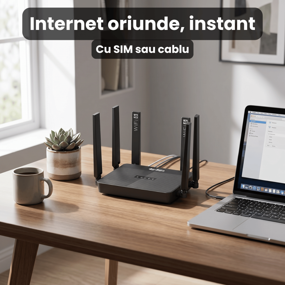 Router Wireless HASEPE® 5G 4G LTE WiFi 6 Cu Slot SIM, Router Wireless Dual Band AX, Router Wireless Portabil Cu Baterie Integrata, 1WAN 3LAN, 32 Dispozitive Conectate, Antene High Gain Detasabile, Vit [3]