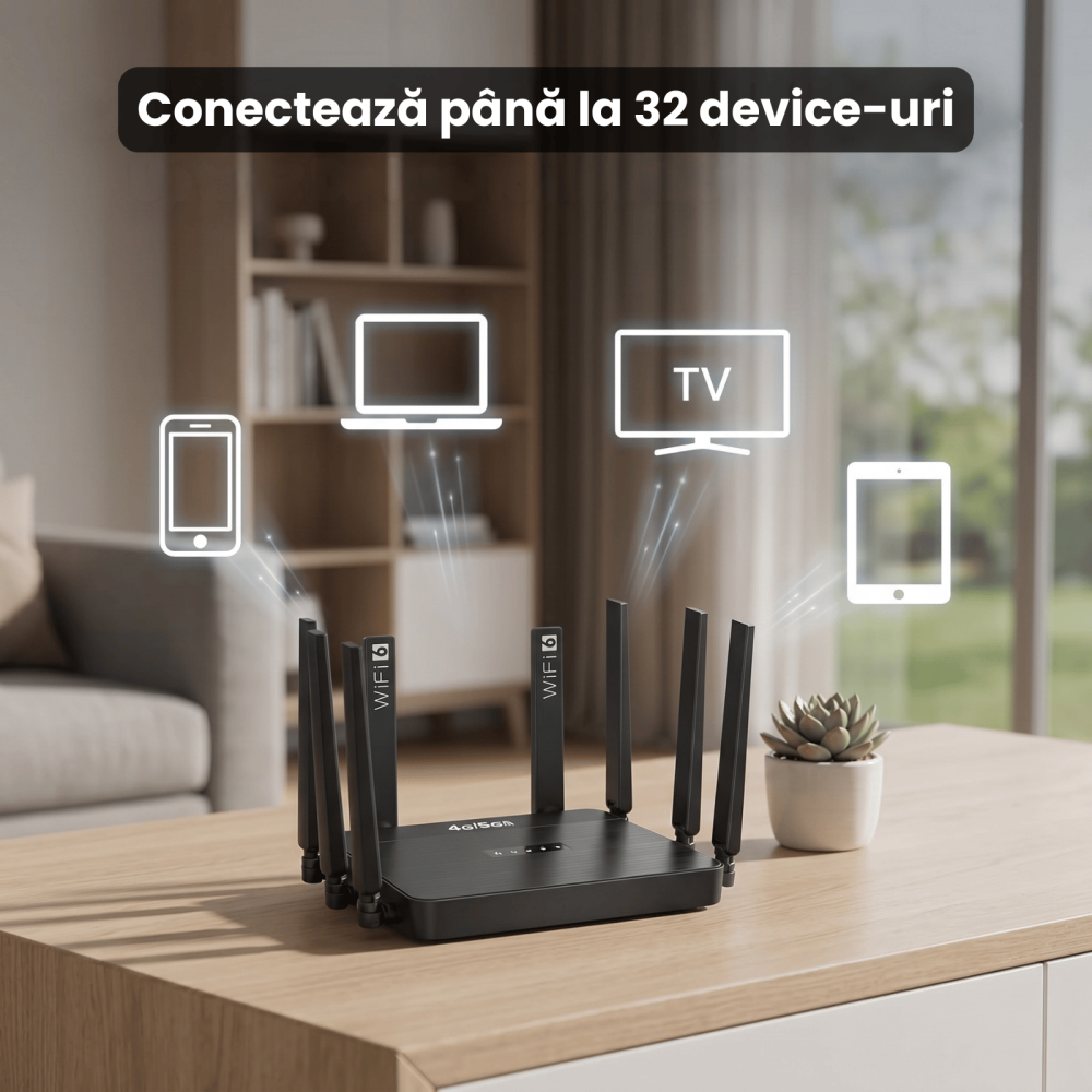 Router Wireless HASEPE® 5G 4G LTE WiFi 6 Cu Slot SIM, Router Wireless Dual Band AX, Router Wireless Portabil Cu Baterie Integrata, 1WAN 3LAN, 32 Dispozitive Conectate, Antene High Gain Detasabile, Vit [4]