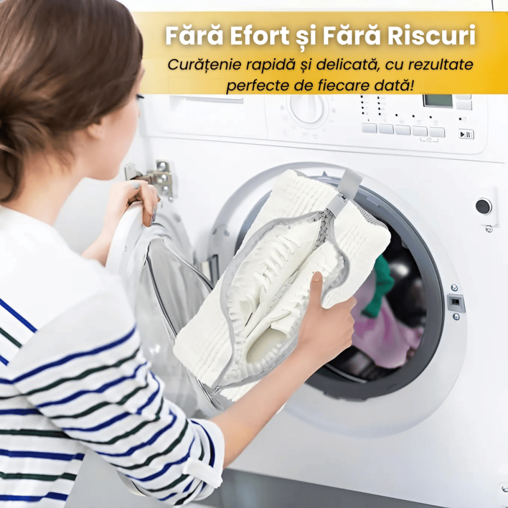 Sac Spalat Incaltaminte HASEPE, Protectie Pantofi in Masina de Spalat, Fibra Moale, Material Rezistent, Fermoar Premium, 39x19 cm, Alb [5]