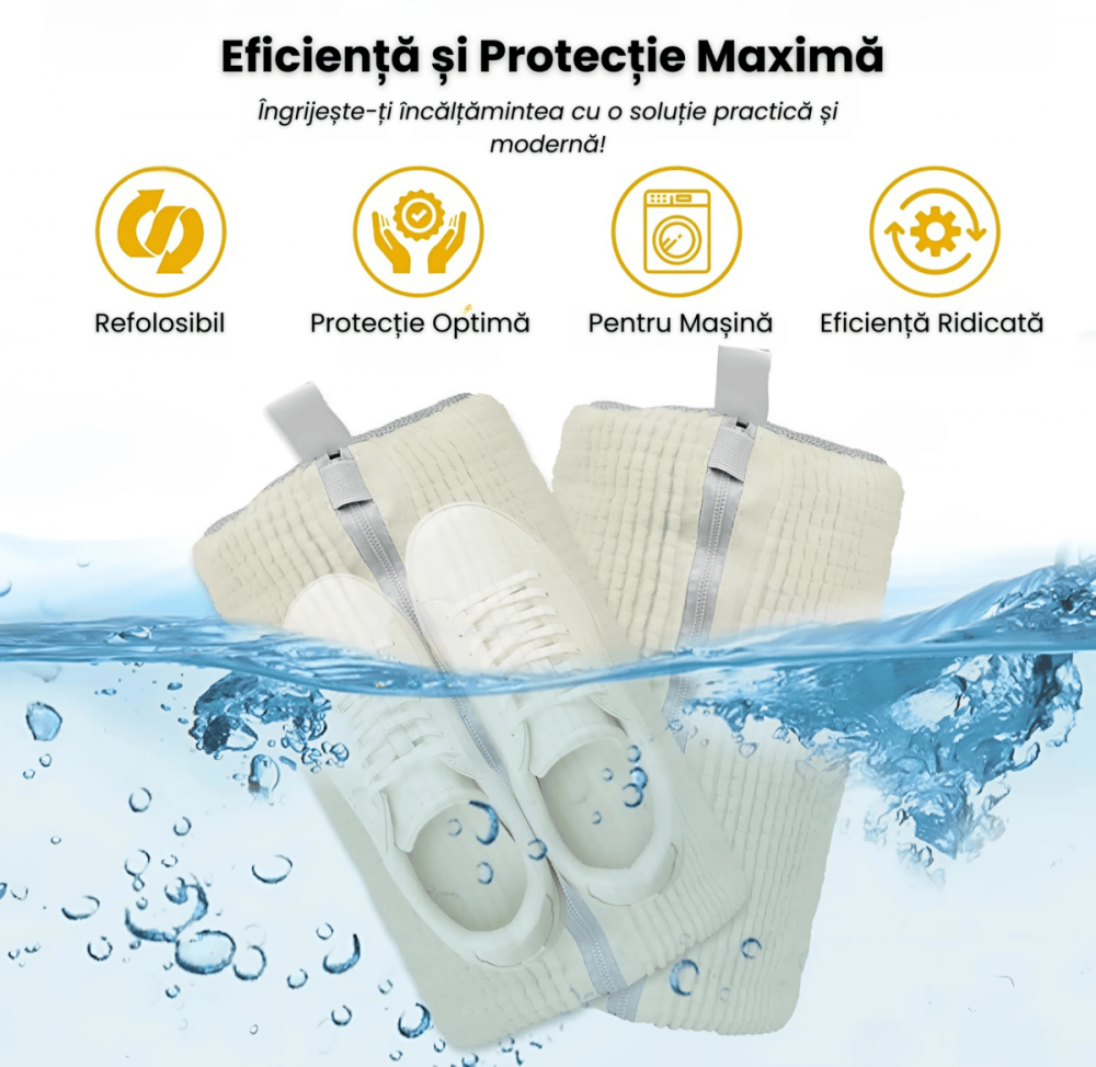 Sac Spalat Incaltaminte HASEPE, Protectie Pantofi in Masina de Spalat, Fibra Moale, Material Rezistent, Fermoar Premium, 39x19 cm, Alb [4]