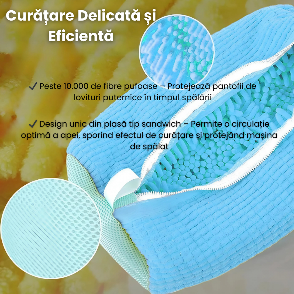Sac Spalat Incaltaminte HASEPE pentru Masina de Spalat, Protectie Pantofi, Fibra Moale, Material Rezistent, Fermoar Premium, 39x19 cm, Albastru [4]