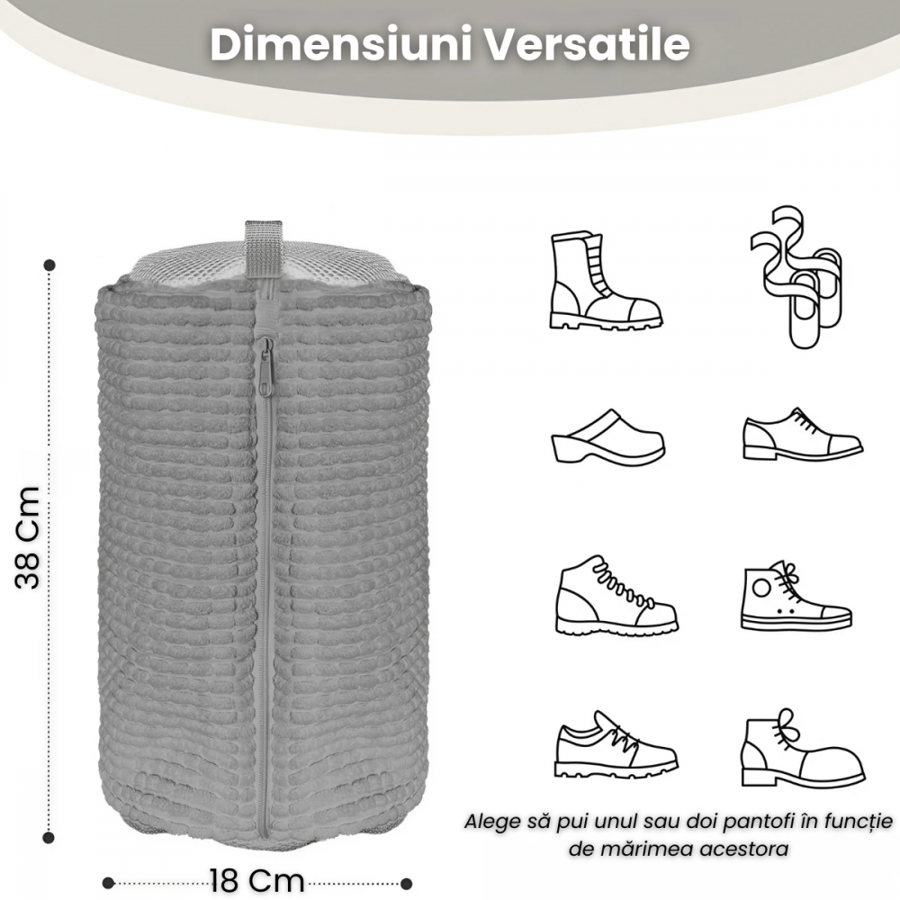 Sac Spalat Incaltaminte HASEPE, Protectie Pantofi in Masina de Spalat, Fibra Moale, Material Rezistent, Fermoar Premium, 39x19 cm, Gri [3]