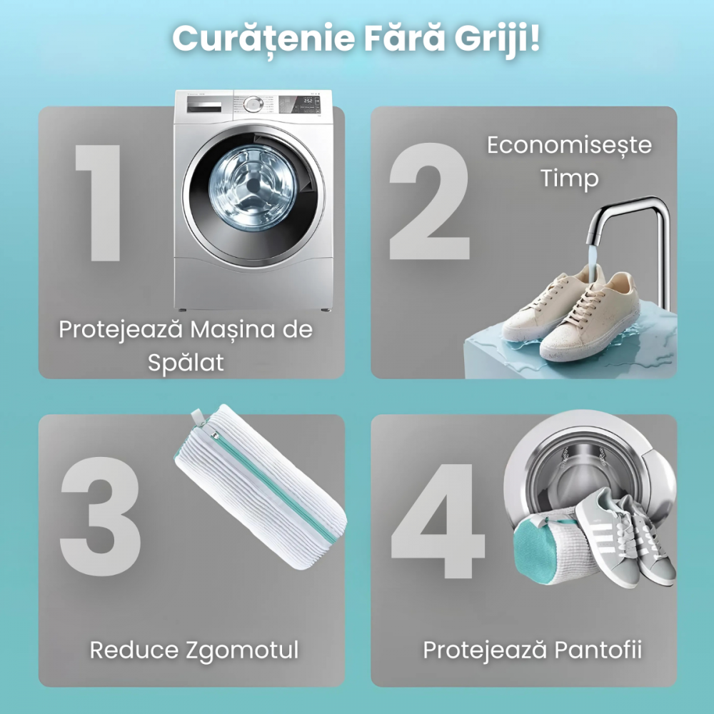 Sac Spalat Incaltaminte HASEPE pentru Masina de Spalat, Protectie Pantofi, Fibra Moale, Material Rezistent, Fermoar Premium, 39x19 cm, Alb/Albastru [2]