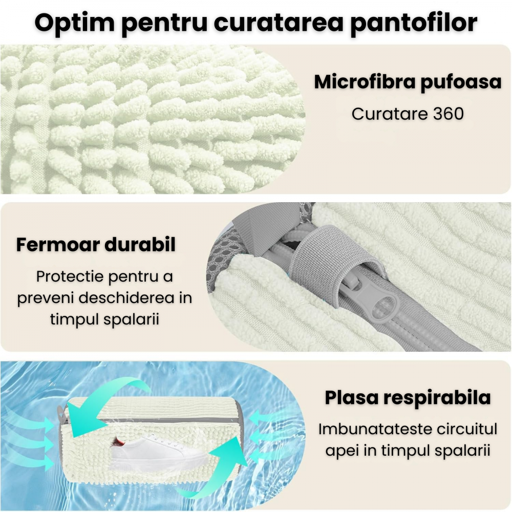 Sac pentru spalat incaltamintea HASEPE in masina de spalat, fibra moale pentru protectie incaltaminte, material rezistent, 39x19 cm, alb/gri [3]