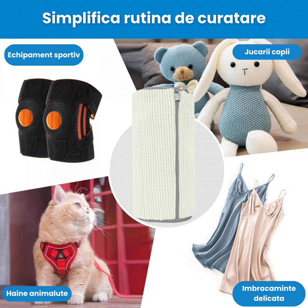 Sac pentru spalat incaltamintea HASEPE in masina de spalat, fibra moale pentru protectie incaltaminte, material rezistent, 39x19 cm, alb/gri [7]