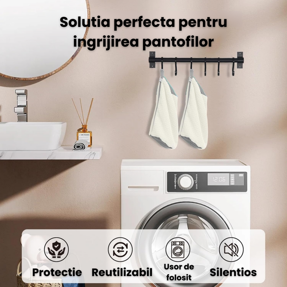 Sac pentru spalat incaltamintea HASEPE in masina de spalat, fibra moale pentru protectie incaltaminte, material rezistent, 39x19 cm, alb/gri [6]
