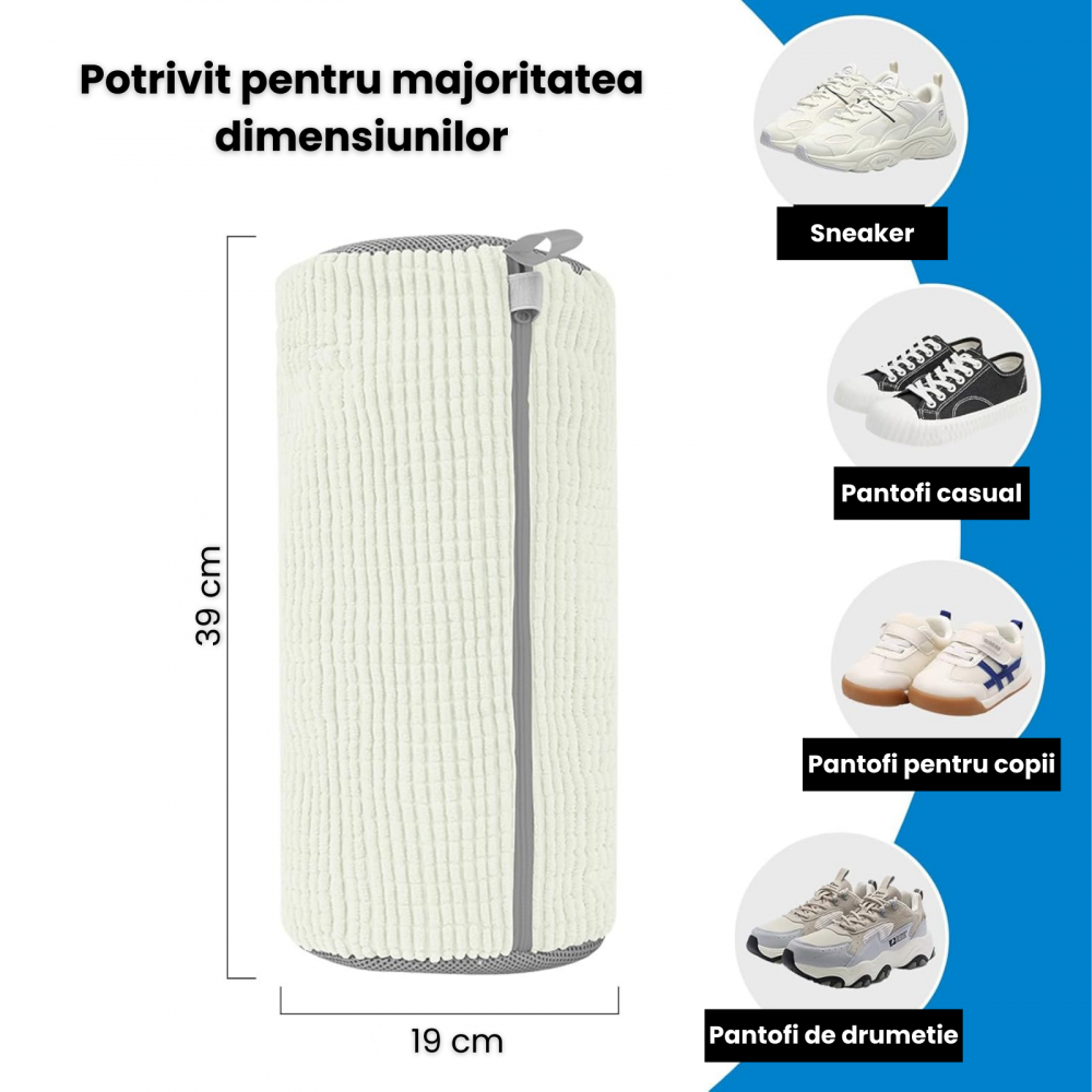 Sac pentru spalat incaltamintea HASEPE in masina de spalat, fibra moale pentru protectie incaltaminte, material rezistent, 39x19 cm, alb/gri [4]