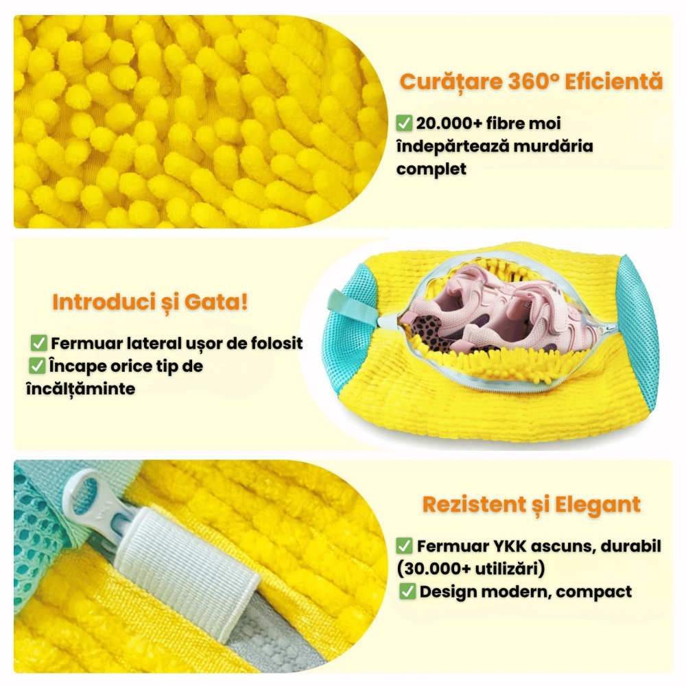 Sac Spalat Incaltaminte HASEPE pentru Masina de Spalat, Protectie Pantofi, Fibra Moale, Material Rezistent, Fermoar Premium, 39x19 cm, Galben/Albastru [2]