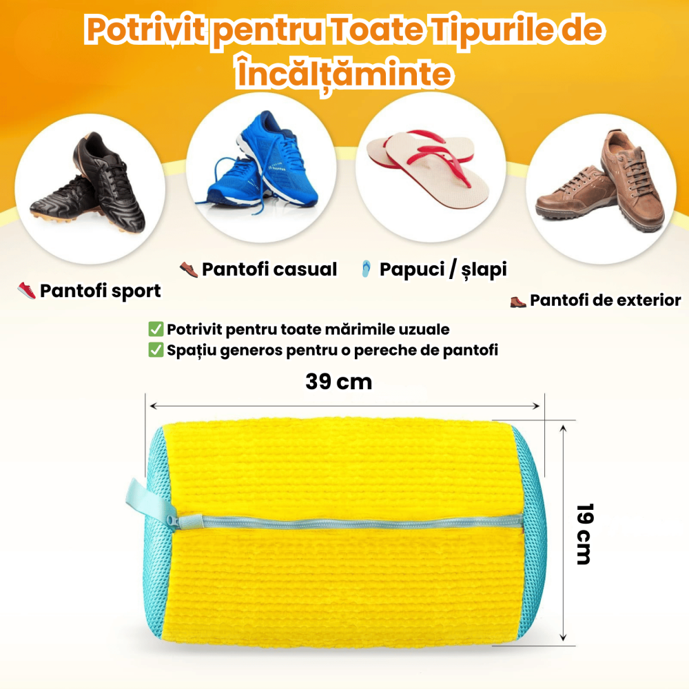 Sac Spalat Incaltaminte HASEPE pentru Masina de Spalat, Protectie Pantofi, Fibra Moale, Material Rezistent, Fermoar Premium, 39x19 cm, Galben/Albastru [5]