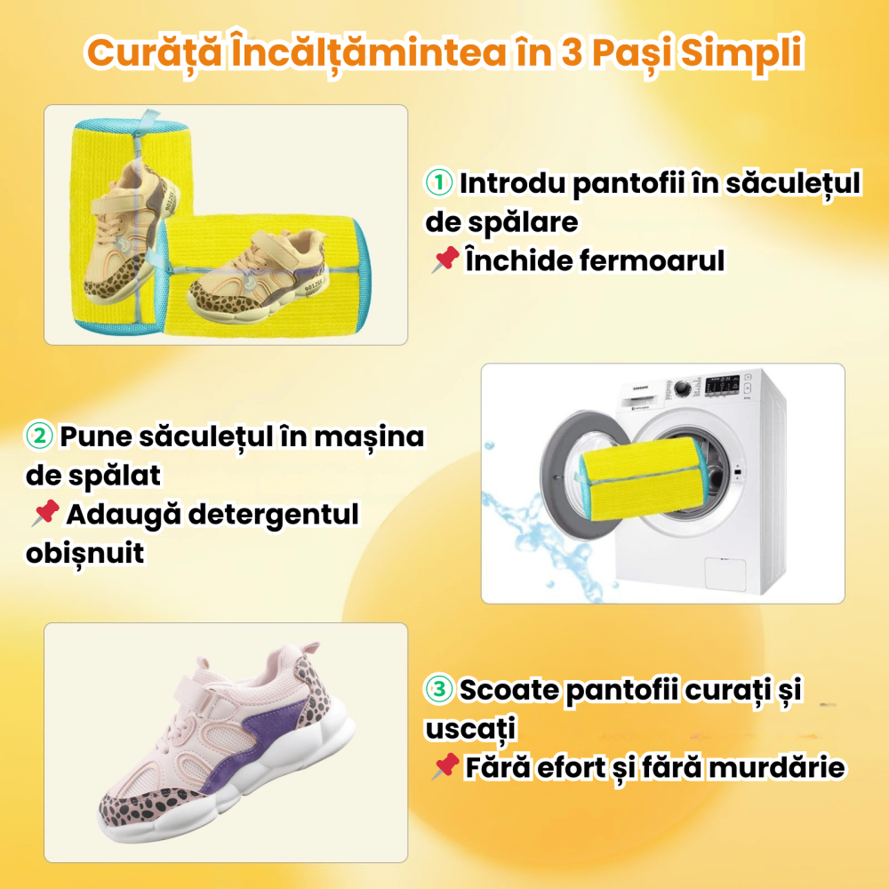 Sac Spalat Incaltaminte HASEPE pentru Masina de Spalat, Protectie Pantofi, Fibra Moale, Material Rezistent, Fermoar Premium, 39x19 cm, Galben/Albastru [4]