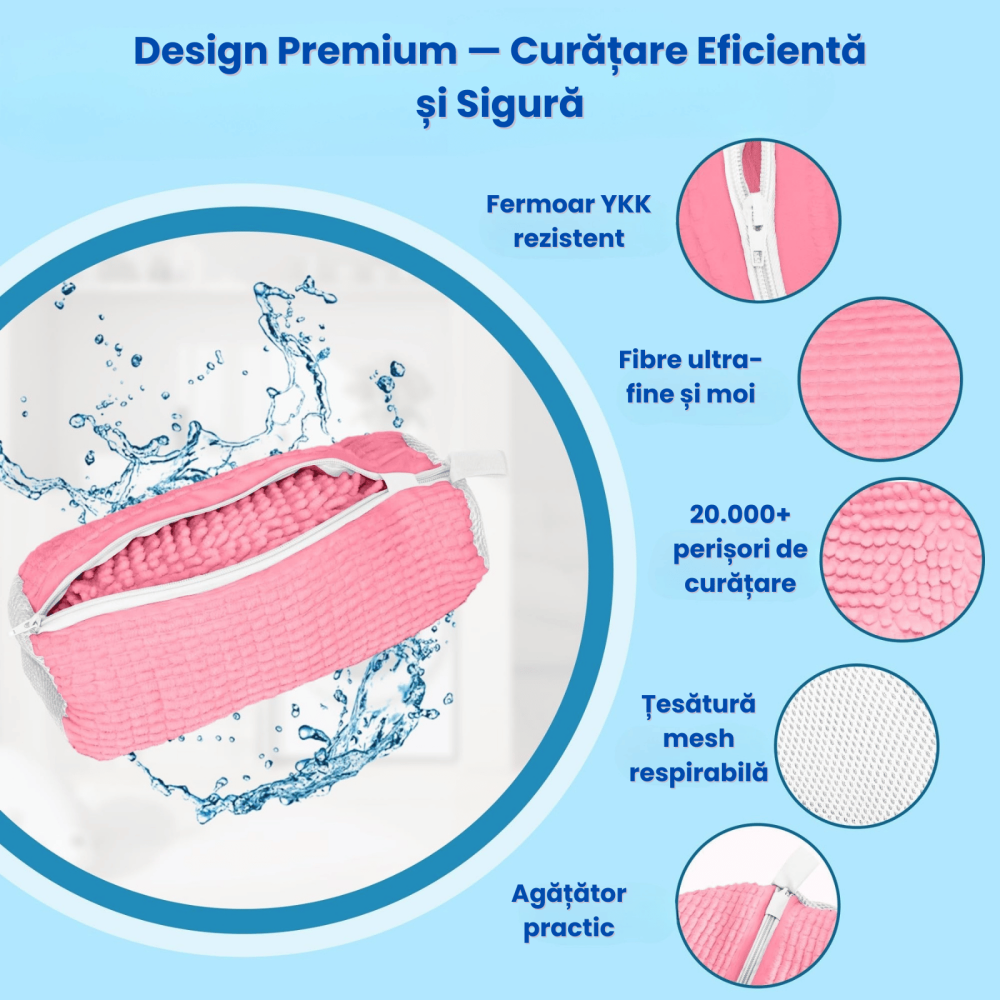 Sac Spalat Incaltaminte HASEPE pentru Masina de Spalat, Protectie Pantofi, Fibra Moale, Material Rezistent, Fermoar Premium, 39x19 cm, Roz [5]
