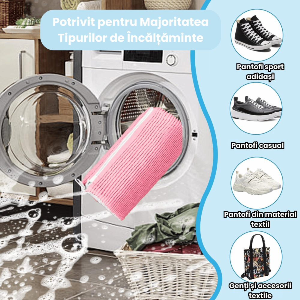 Sac Spalat Incaltaminte HASEPE pentru Masina de Spalat, Protectie Pantofi, Fibra Moale, Material Rezistent, Fermoar Premium, 39x19 cm, Roz [6]