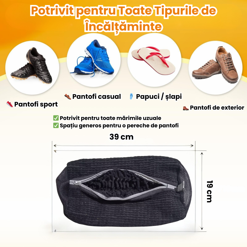 Sac Spalat Incaltaminte HASEPE pentru Masina de Spalat, Protectie Pantofi, Fibra Moale, Material Rezistent, Fermoar Premium, 39x19 cm, Gri [5]