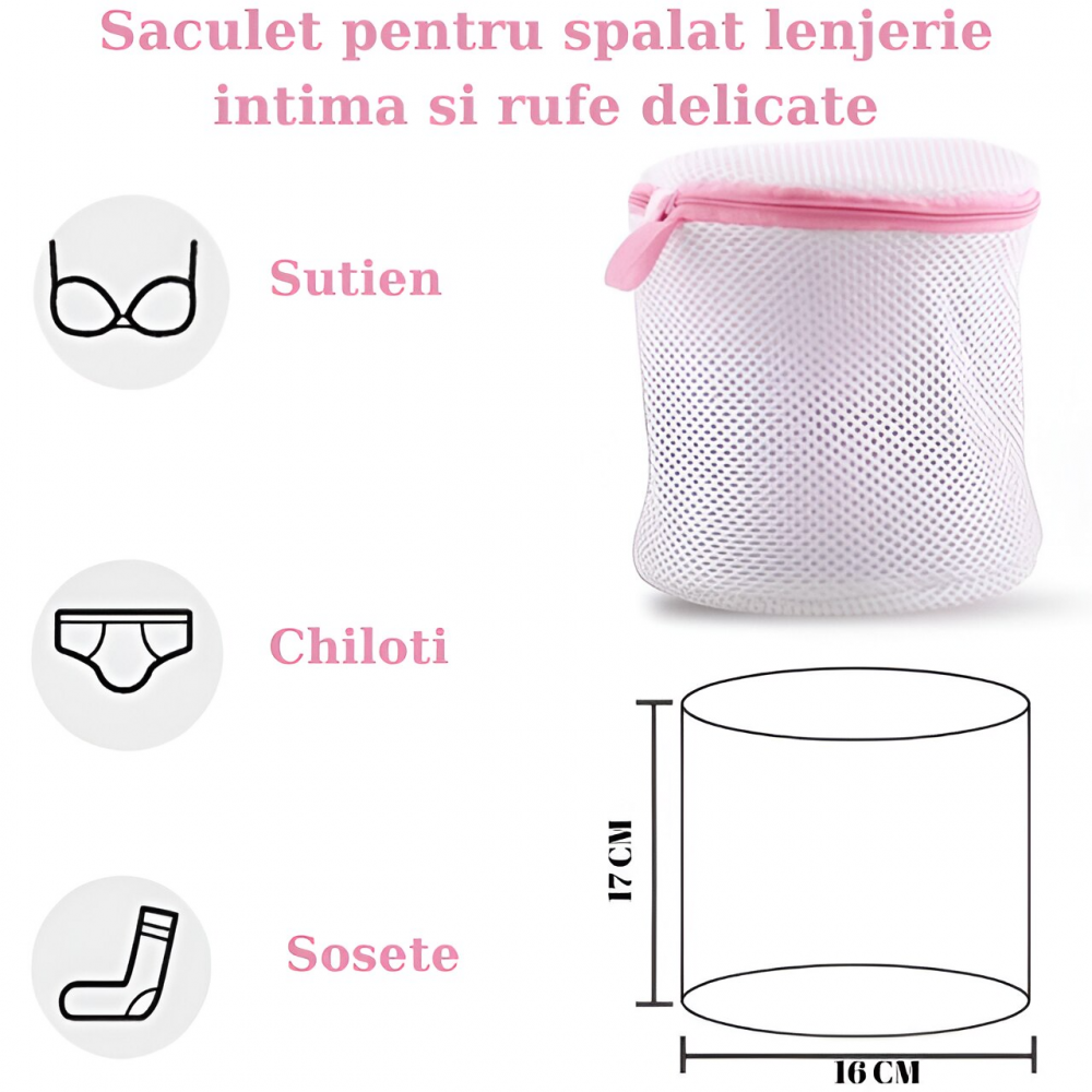 Saculet pentru spalat lenjerie intima Home Sweet Paradise, plasa dubla protectie, fermoar rezistent, reutilizabil, pentru masina de spalat si uscator, 17x16 cm, alb roz [2]