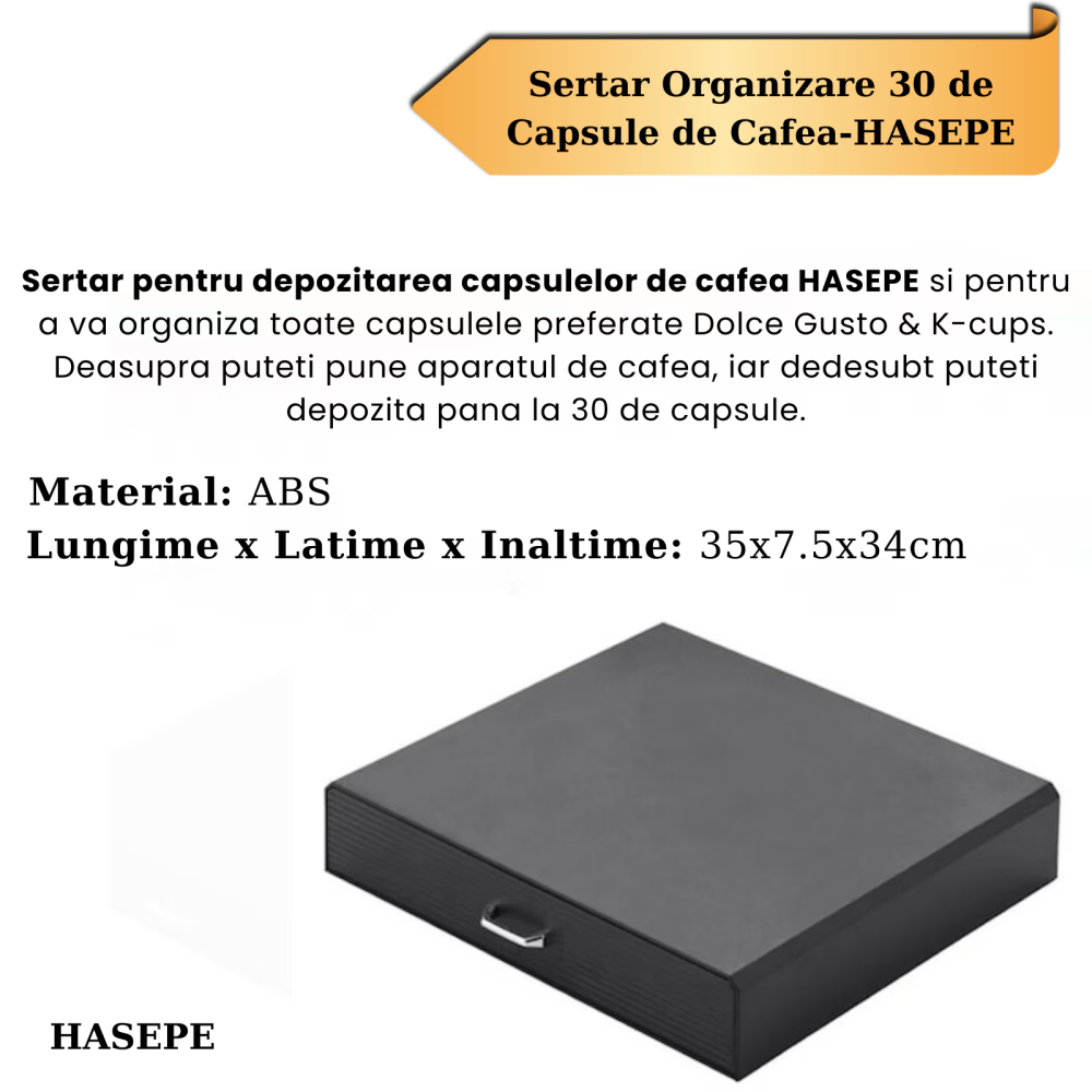 Sertar organizator capsule cafea HASEPE, compatibil capsule DOLCE GUSTOi capsule universale, Multifunctional pentu zahar si accesorii, Suport aparat cafea, Capacitate mare 30 capsule, 40x24x6 cm, Negr [13]