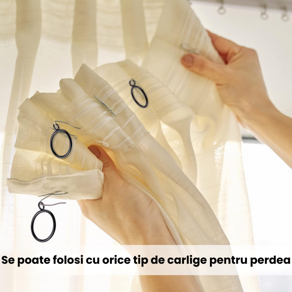 Set 10 Inele Perdea Home Sweet Paradise, Plastic Rezistent, Diametru 4 cm, Gri, Montaj Rapid, Glisare Silentioasa, Accesorii Ferestre [3]