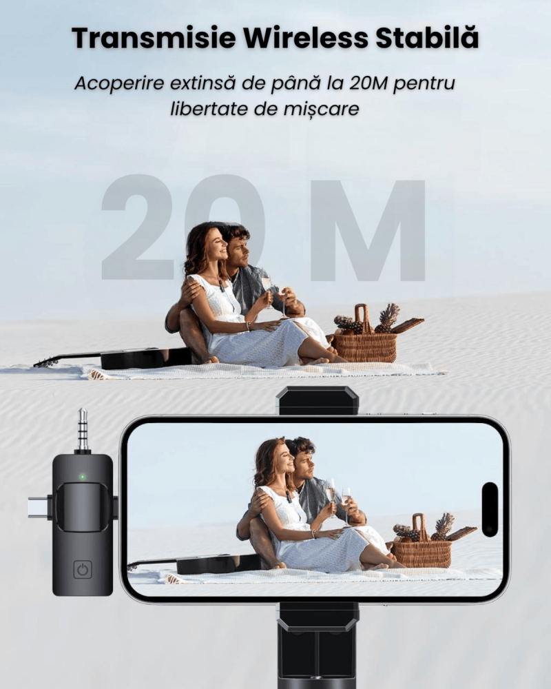 Set 2 Microfoane Lavaliera Profesionala Wireless HASEPE, Compatibil iPhone, Android, Laptop, Tableta, Type C, Lightning, Mufa Jack, Reducere Zgomot, Reincarcabile, Portabile, 2,4 GHz, Live Streamin [2]