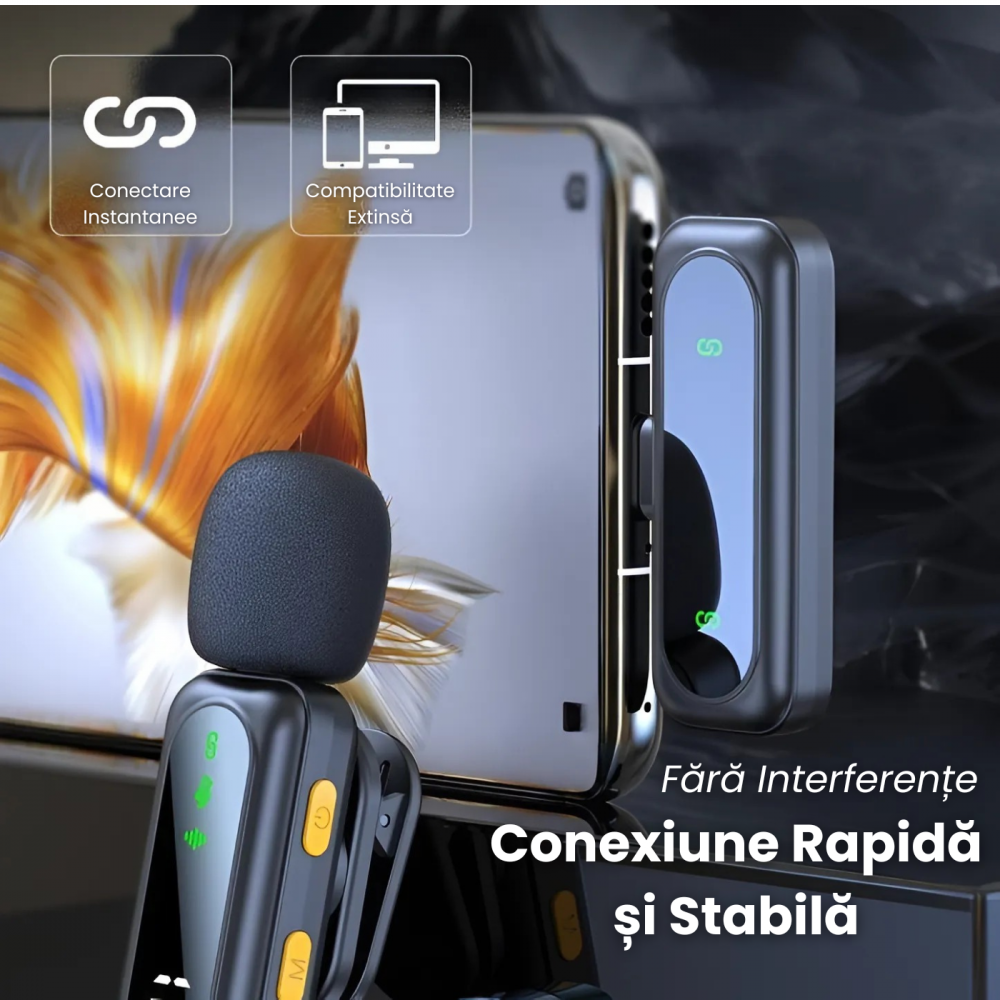 Set 2 Microfoane Lavaliera Wireless HASEPE cu Afisaj Digital, Anulare Zgomot 360, Raza 30m, 4 Moduri Sunet, Compatibile iPhone, Android, PC, iPad, Tableta, Autonomie 14h [3]