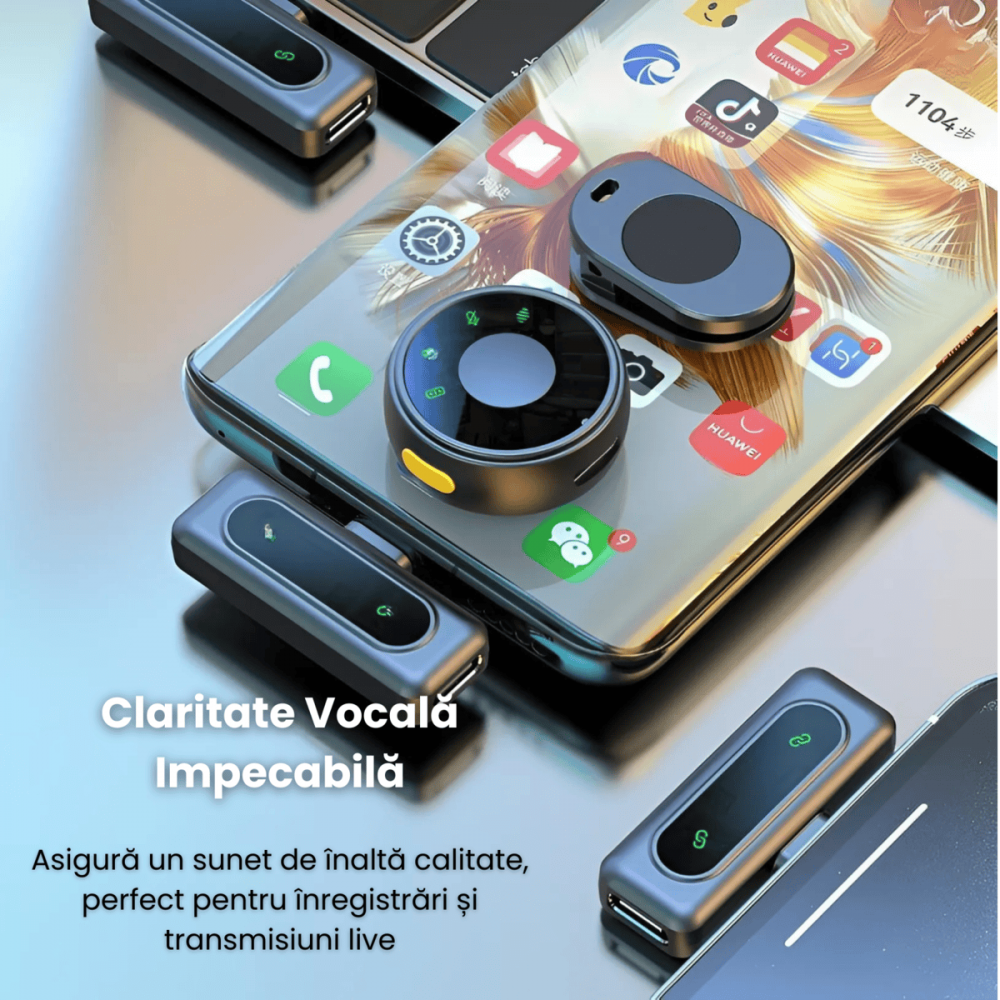 Set 2 Microfoane Lavaliera Wireless HASEPE, Reducere Zgomot, Transmisie 2.4G Stabilă, Receptor Type-C Plug & Play, Dual Microfon, Sunet Clar pentru Vlog, YouTube, Live, Podcast [3]
