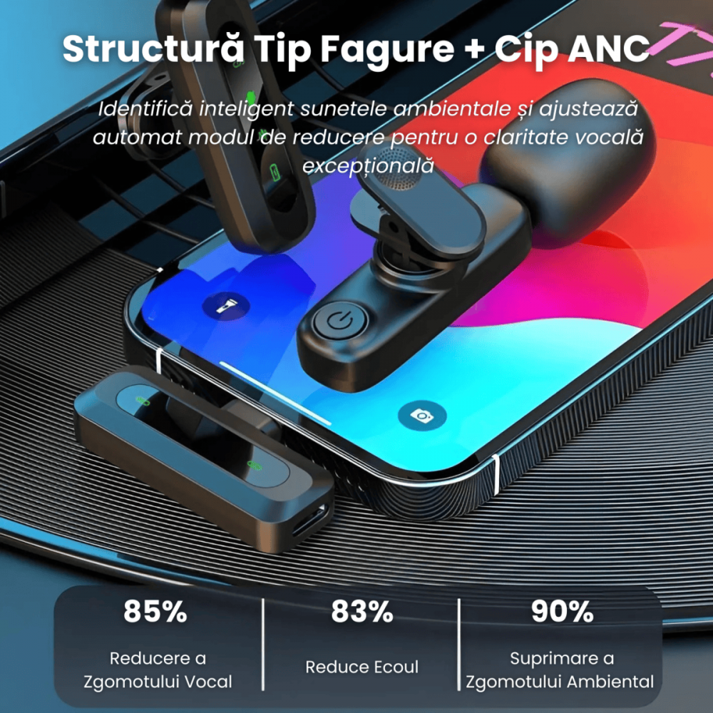 Set 2 Microfoane Lavaliera Wireless USB-C HASEPE, Anulare Zgomot, Compatibile Android, iPhone, Tableta, PC, Plug & Play, Autonomie 12H, Ideale pentru Vlog, TikTok, YouTube, Podcast [3]