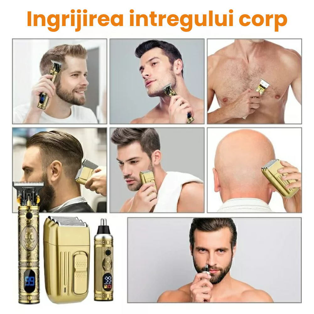 Masina de Tuns si Aparat de Ras HASEPE Profesional, Trimmer, Rezistent la Apa, Accesorii Diverse, Lame Auto-Ascutite, USB, Afisaj LCD, Pentru Par, Barba, Nas, Corp, Design Ergonomic, Baterie 1500 mAh, [9]