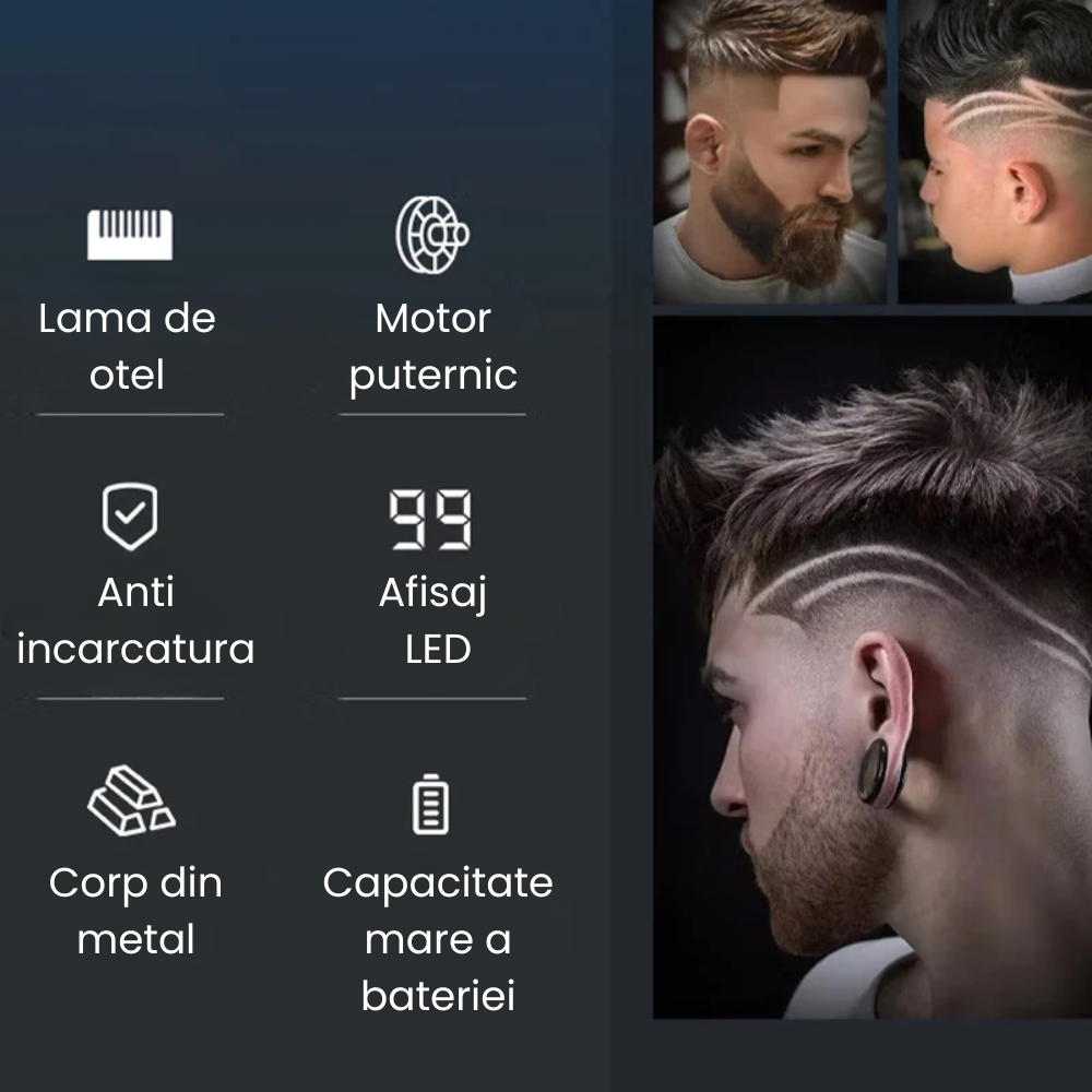 Masina de Tuns si Aparat de Ras HASEPE Profesional, Trimmer, Rezistent la Apa, Accesorii Diverse, Lame Auto-Ascutite, USB, Afisaj LCD, Pentru Par, Barba, Nas, Corp, Design Ergonomic, Baterie 1500 mAh, [4]
