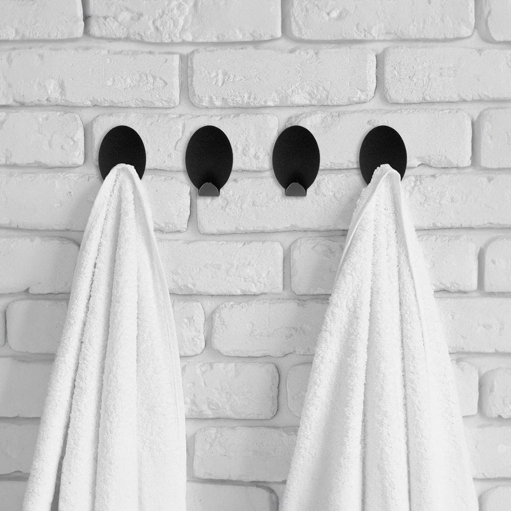 Set 4 cuiere de baie autoadezive, pentru organizare practica si moderna in baie, 3,5x5 cm, Negru [2]