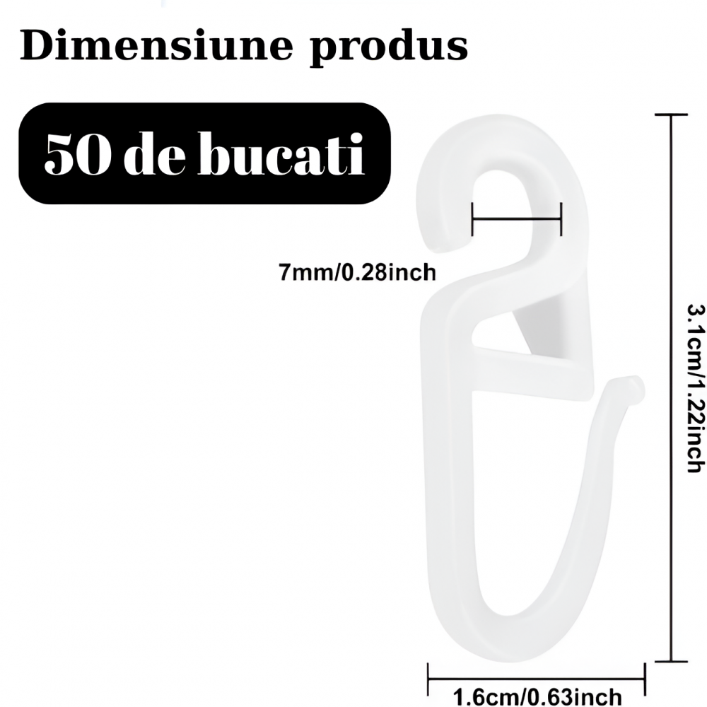 Set 50 Carlige Perdea Home Sweet Paradise, Plastic Rezistent, Culoare Alb, Accesorii pentru Sine si Draperii [6]