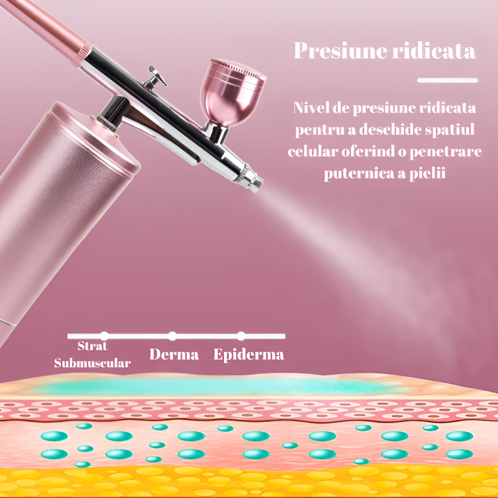 Set aerograf Airbrush portabil cu compresor HASEPE, pulverizator de mana, Duza 0,3mm, fara fir, pentru manichiura, pictura corp, tatuaj semipermanent, ornare torturi, Roz [5]