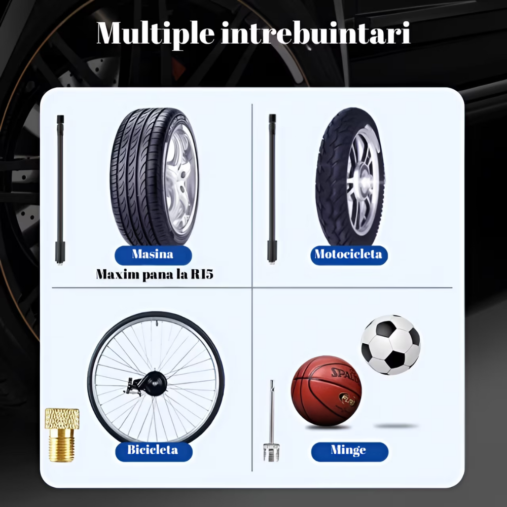 Set pompa aer auto electrica si kit reparatie HASEPE, afisaj digital LCD, Lanterna LED, Portabila, Reincarcare USB, baterie 4000 mAh, Manometru digital, 10,3 bar, Negru [3]