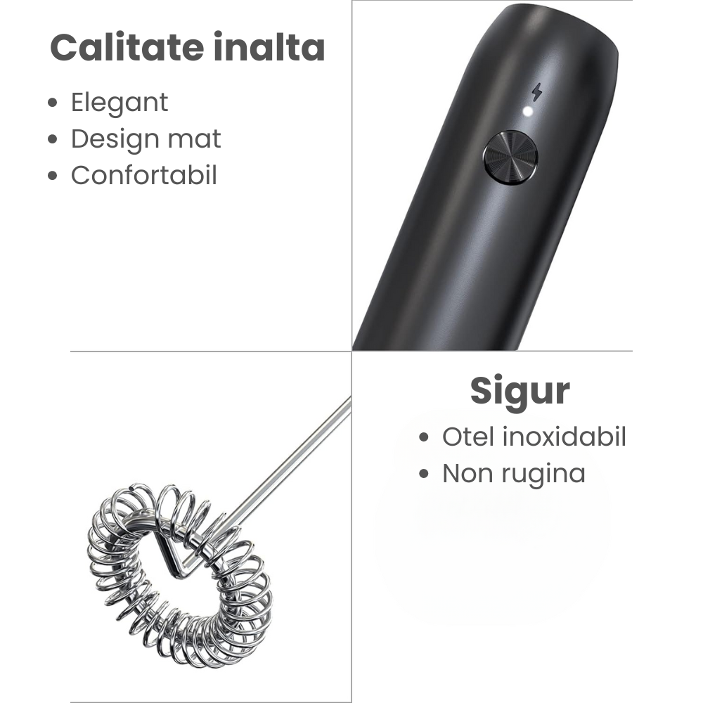Mixer spuma lapte electric HASEPE, pentru latte, ciocolata calda, cappuccino, frappe, suport pentru depozitare, otel inoxidabil, reincarcabil, cablu USB C [2]