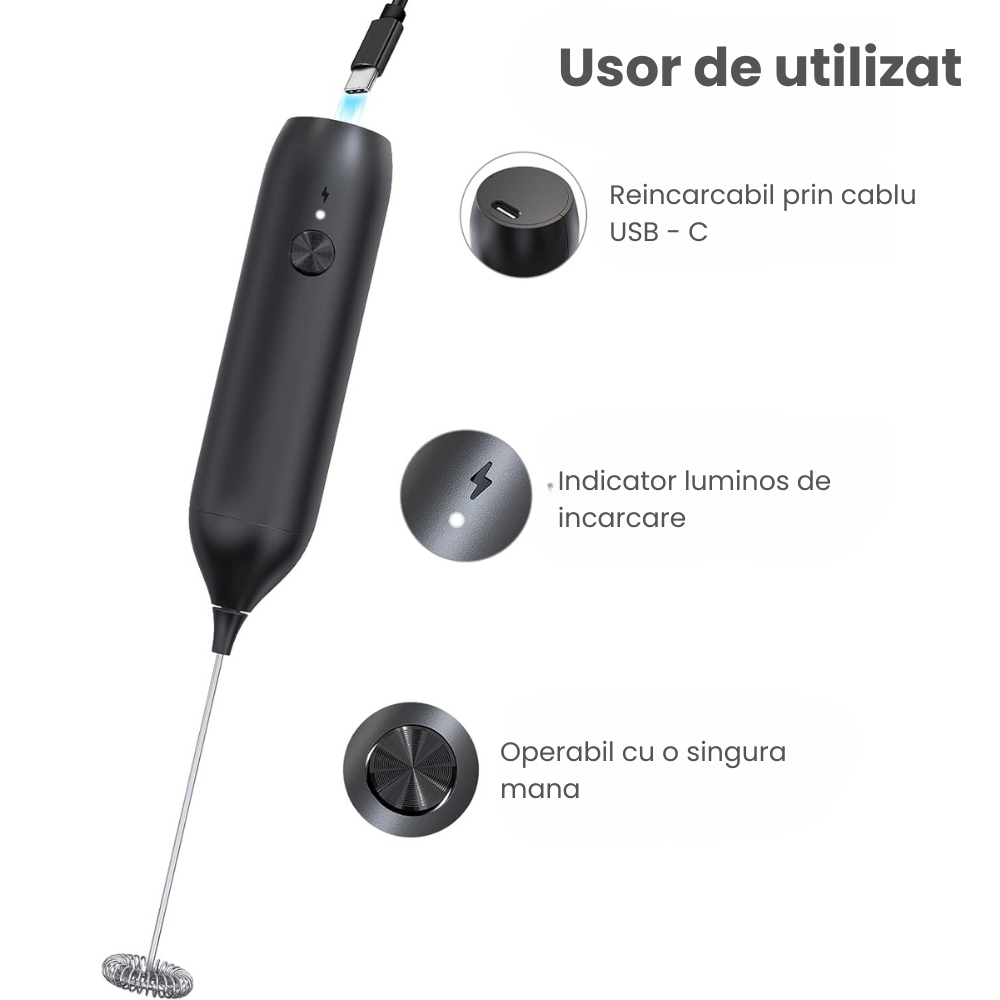 Mixer spuma lapte electric HASEPE, pentru latte, ciocolata calda, cappuccino, frappe, suport pentru depozitare, otel inoxidabil, reincarcabil, cablu USB C [6]