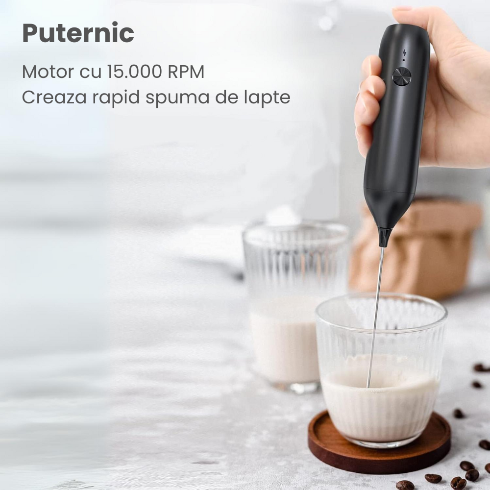 Mixer spuma lapte electric HASEPE, pentru latte, ciocolata calda, cappuccino, frappe, suport pentru depozitare, otel inoxidabil, reincarcabil, cablu USB C [7]