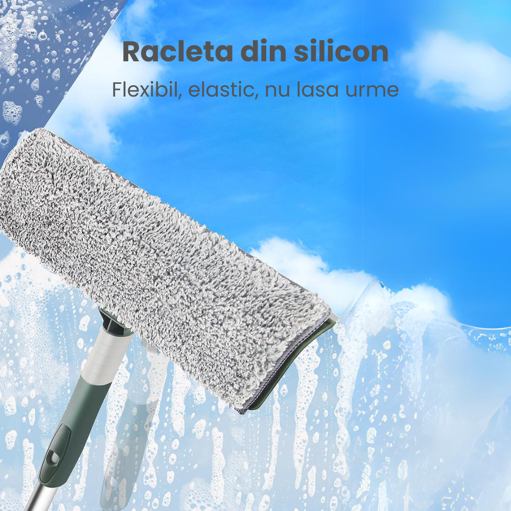 Stergator Geamuri Telescopic Multifunctional HASEPE, Maner Extensibil 29–226 cm, Racleta Cauciuc, 2 Lavete Microfibra, Curatare Geamuri, Gresie, Faianta, Podea, Gri [4]
