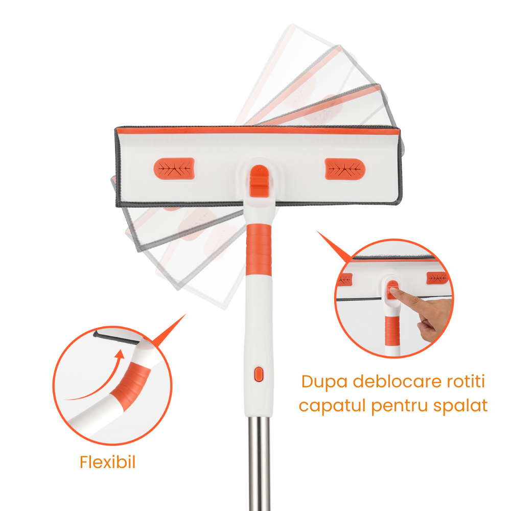 Stergator Geamuri Telescopic Multifunctional HASEPE, Maner Extensibil 29–226 cm, Racleta Cauciuc, 2 Lavete Microfibra, Curatare Geamuri, Gresie, Faianta, Podea, Gri [2]