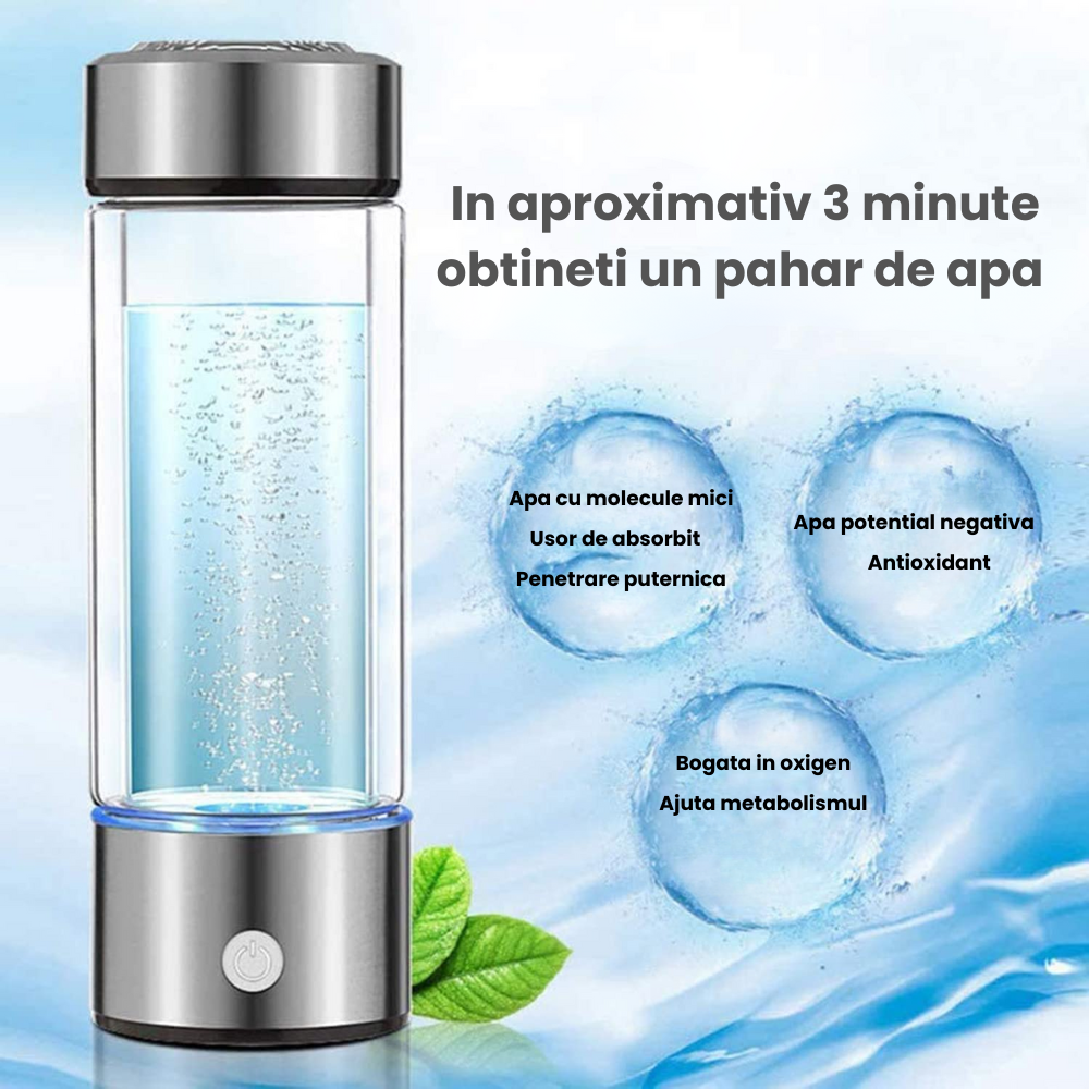 Sticla generator de apa hidrogenata/ionizata HASEPE, portabila, pahar reincarcabil USB 420 ml, concentratie de Hidrogen de Pana la 1300-1600 Ppb, Gri [2]