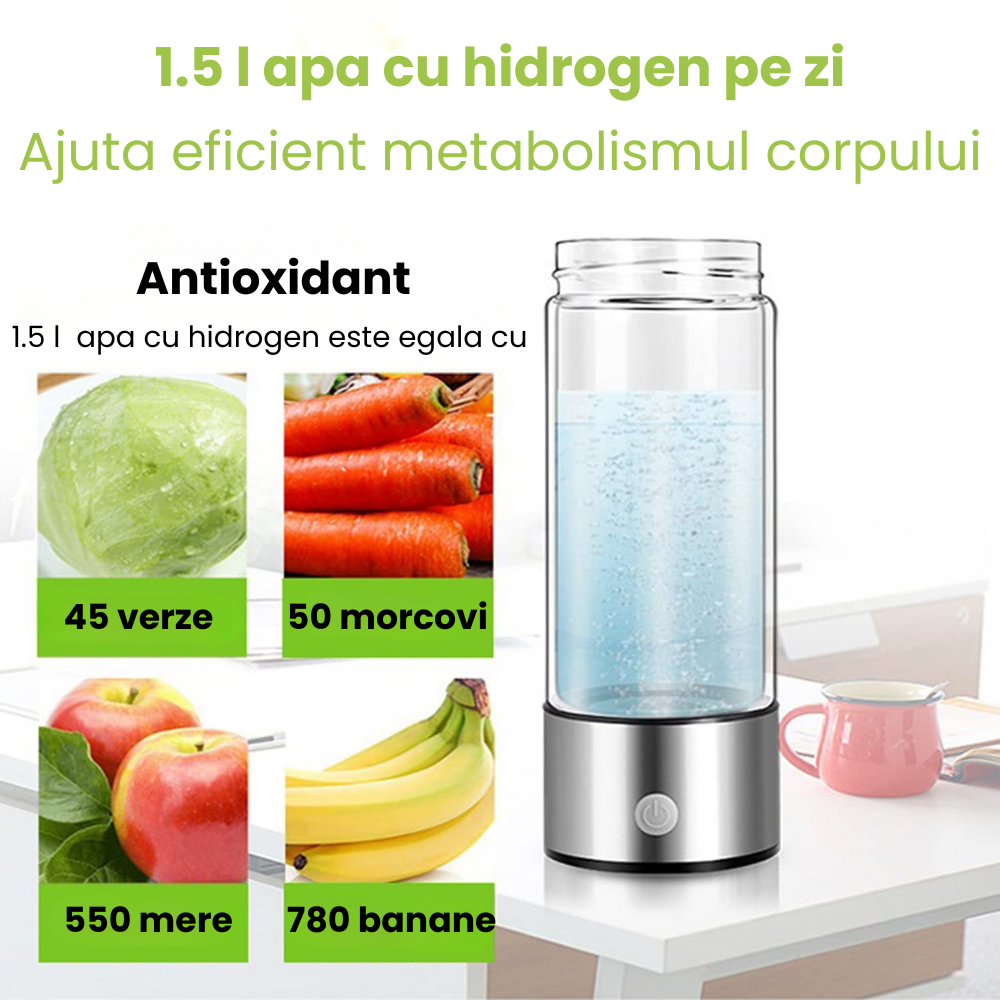 Sticla generator de apa hidrogenata/ionizata HASEPE, portabila, pahar reincarcabil USB 420 ml, concentratie de Hidrogen de Pana la 1300-1600 Ppb, Gri [3]