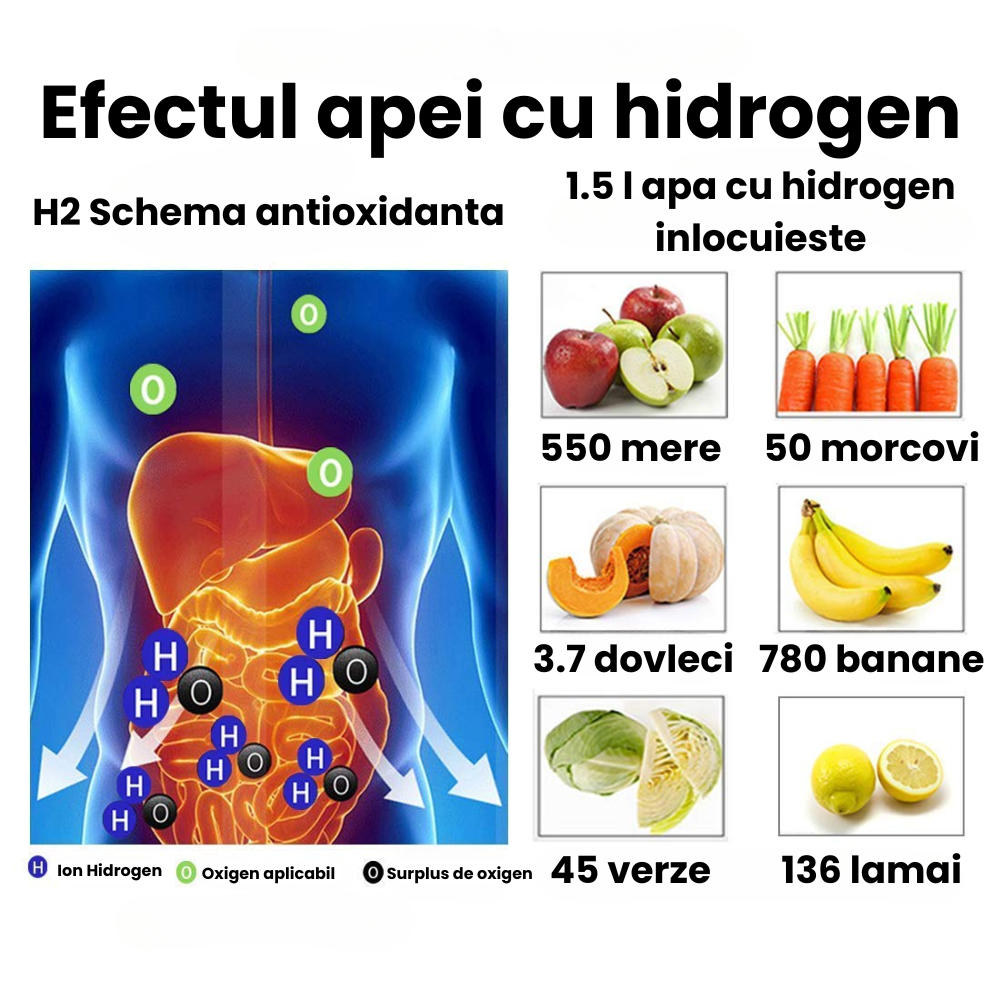 Sticla generator de apa hidrogenata/ionizata HASEPE, portabila, pahar reincarcabil USB 420 ml, concentratie de Hidrogen de Pana la 1300-1600 Ppb, Gri [6]