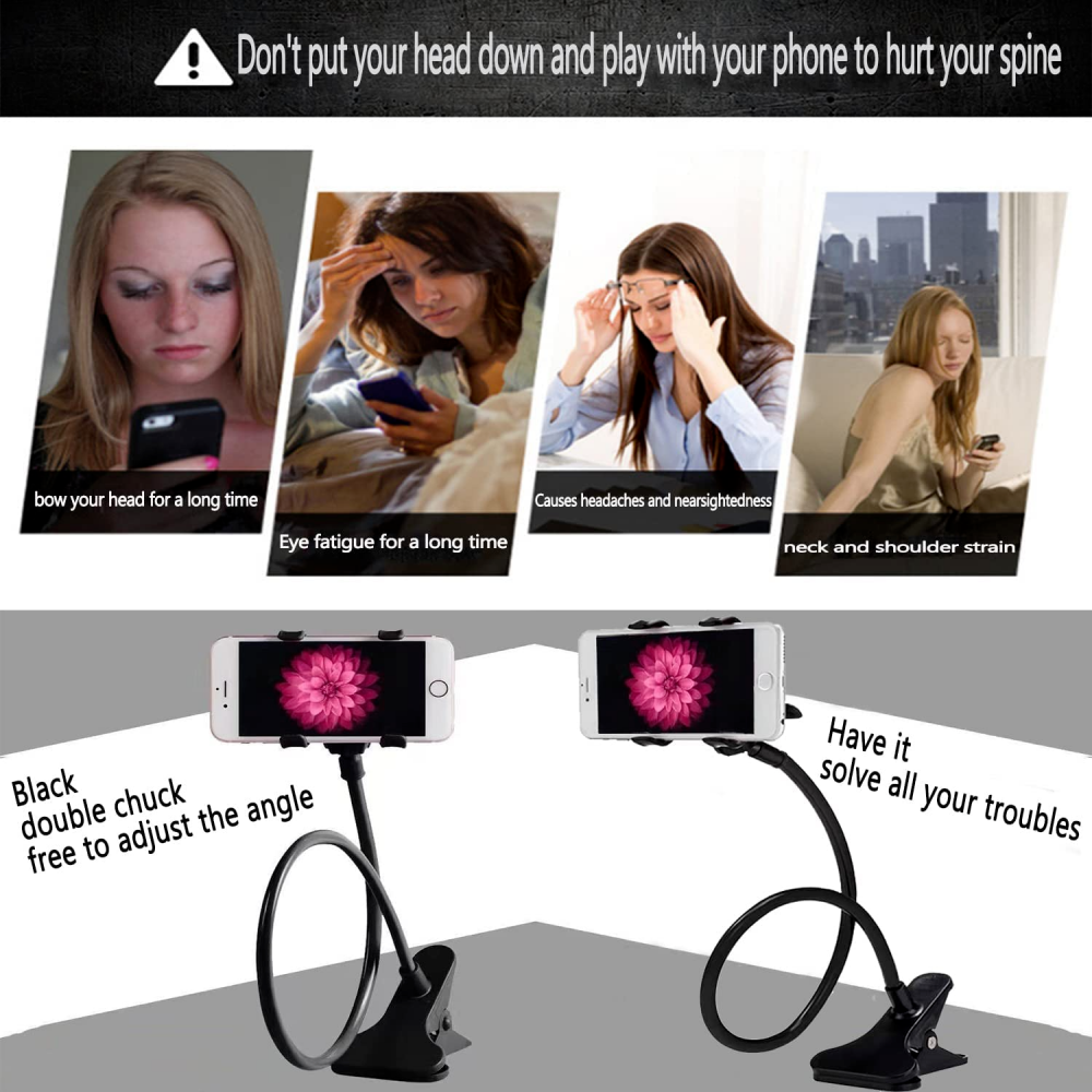 Suport pentru telefon, flexibil pana la 360 grade, prindere pentru masa sau birou, Negru [7]