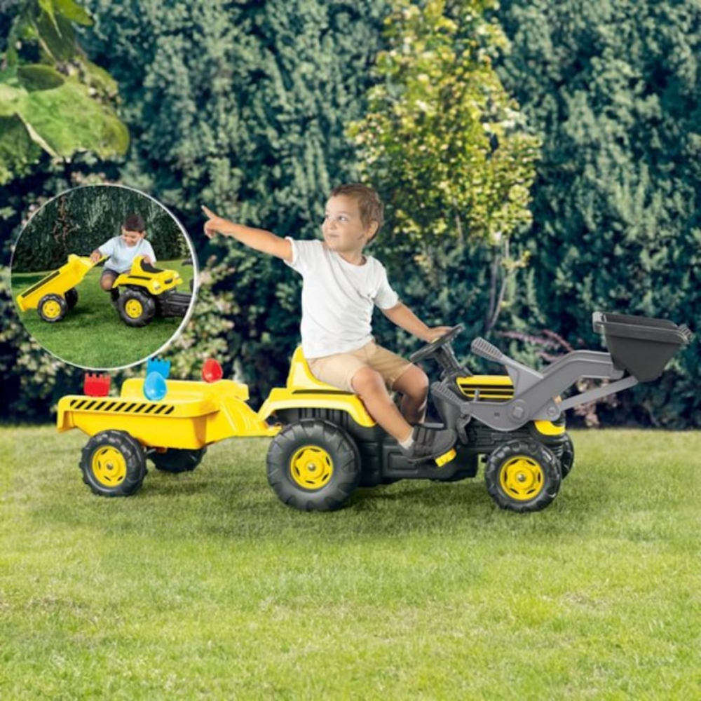 Tractor cu Pedale pentru copii HASEPE, Excavator si Remorca, Accesorii incluse 171 x 45 x 52cm [5]