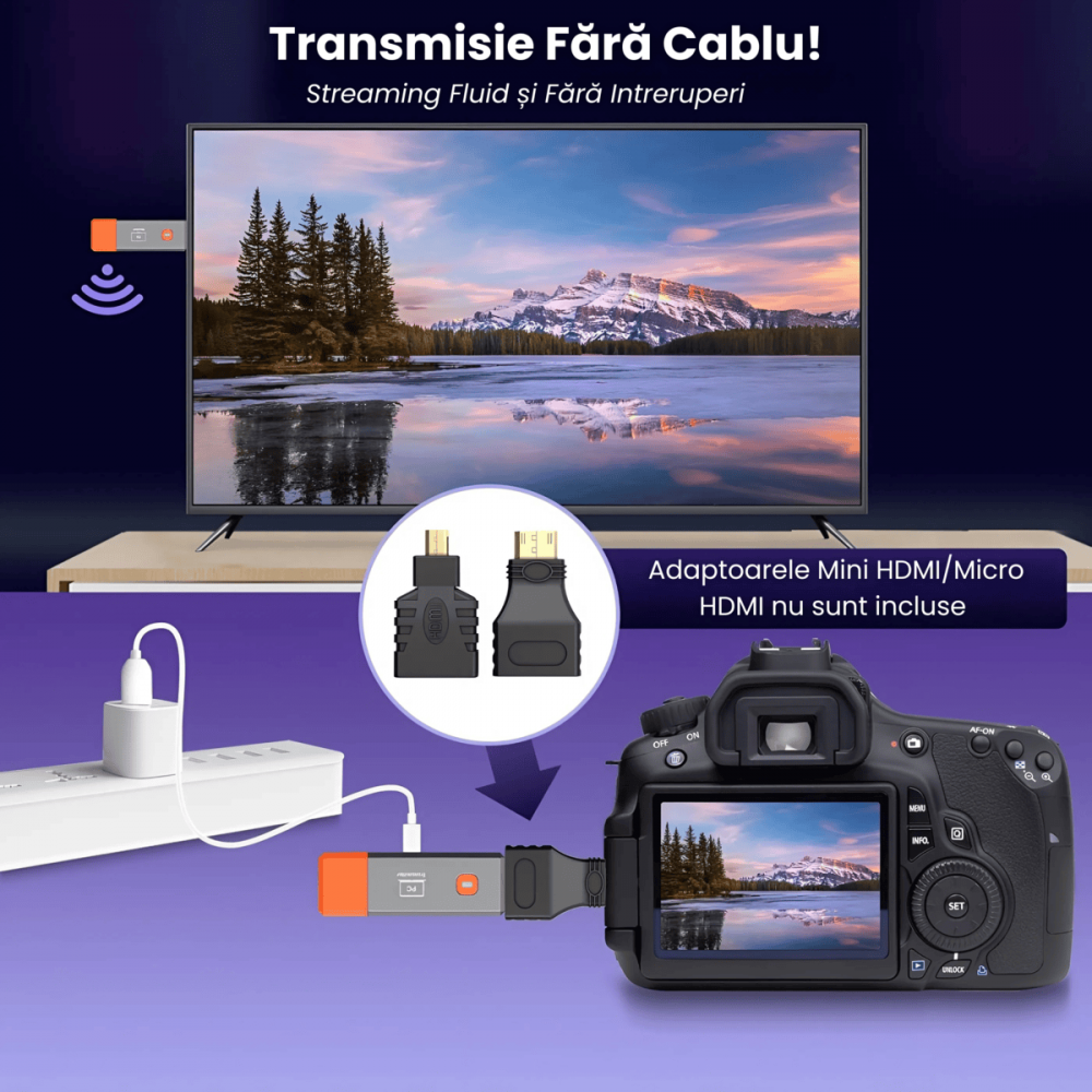 Transmițător și Receptor HDMI Wireless HASEPE, Extender HDMI Full HD 1080P, Plug & Play, Rază 50m, Conexiune 5.8G Stabilă, Compatibil Laptop, PC, TV, Proiector, Consolă Gaming [6]