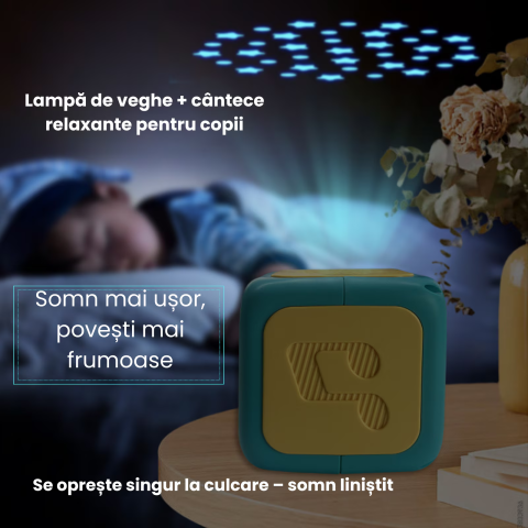 Proiector de Povesti pentru Copii HASEPE, Cub Interactiv cu Narare in Limba Romana, 8 Discuri cu Povesti, Alfabet, Forme si Numere, Proiectie pe Perete sau Tavan, Cantece si Melodii de Leagan, Verde/G [2]
