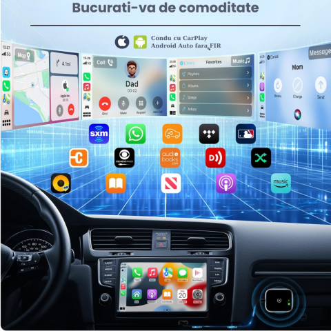 Modulator Auto CarPlay si Android Auto Wireless 2 in 1 HASEPE, Plug & Play, Compatibil iOS 10+ si Android 11+, WiFi 2.4/5Ghz, Procesor AI, Conectare Automata, Upgrade Masini cu CarPlay/Android Auto [8]