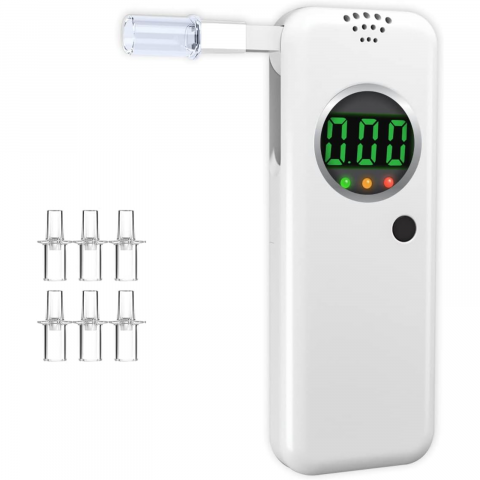 Testere alcoolemie - Etilotest Profesional Portabil HASEPE, Alcool Tester Digital cu Senzor Semiconductor, Afisaj LCD, Alerta LED+Audio, 7 Mustiucuri Incluse, Rezultate Rapide, Alb